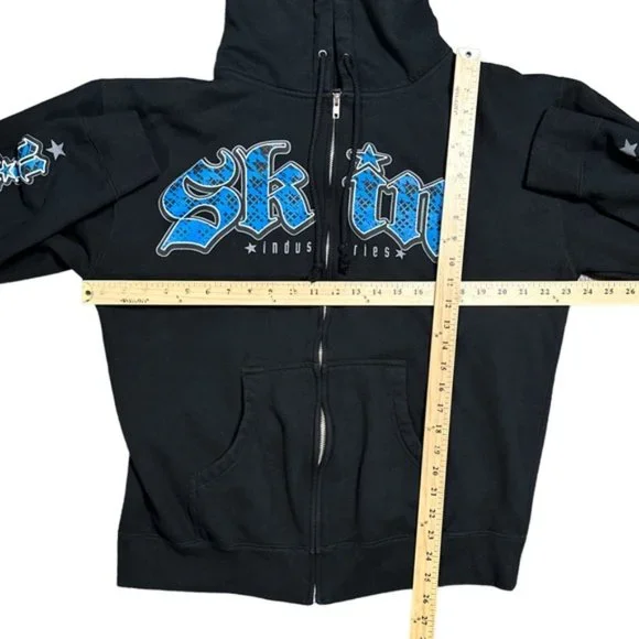 Vintage Y2K Skin Industries Made in USA Pinup Girl Zip Hoodie Mens Large